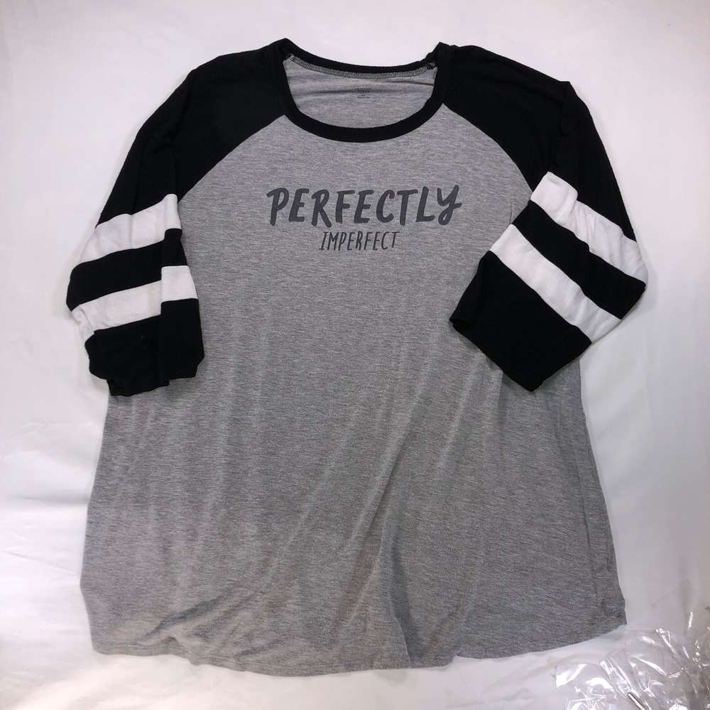 a.n.a Woman Gray Black Perfectly Imperfect Raglan Baseball Tee 2X 3/4 Sleeve